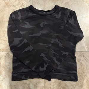 Athleta Girl grey and black camo sweatshirt with cross back detail